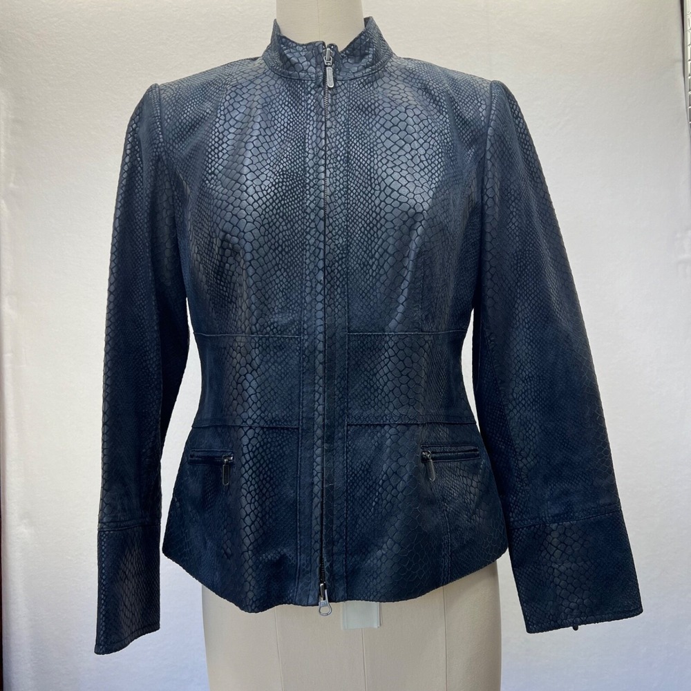 Alfani 100% Genuine Leather Snake Print Womens Black Jacket PS Chic Business